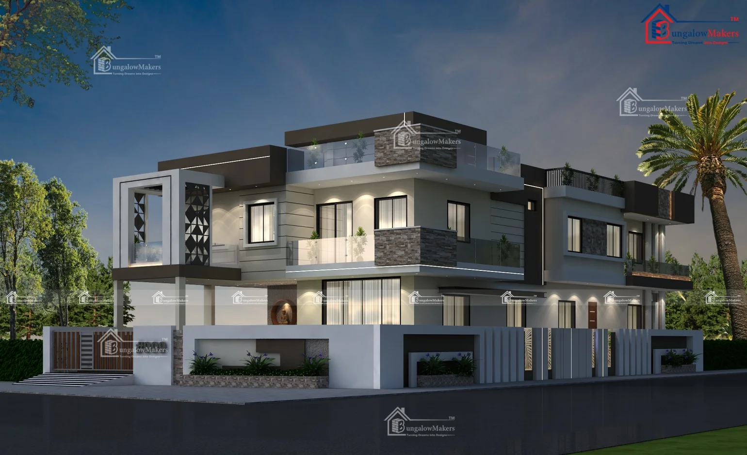42x85 House Designs - 3570 sqft Home Elevation Design - 42*85 House Front Design